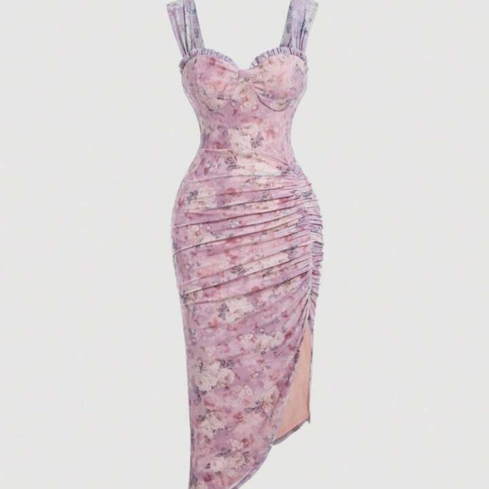 Purple Floral Asymmetrical dress